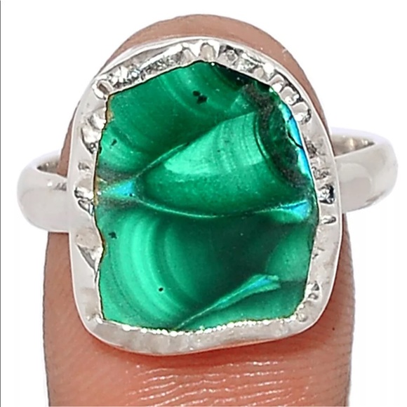 Earth Art hand crafted artisan Jewelry - Malachite in Chrysocolla Sterling silver ring size 8